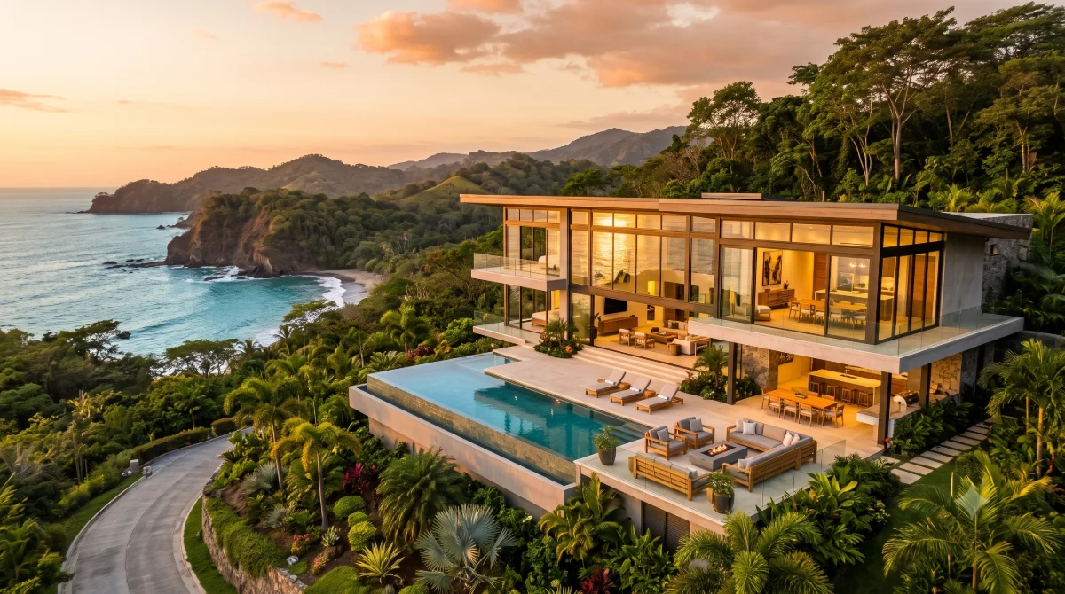 Cinematic villa exterior
